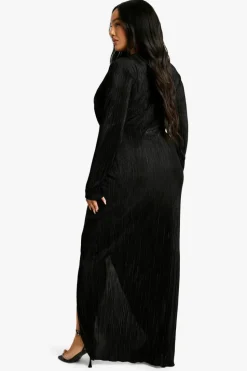 Wrap Dresses*boohoo Plus Plisse Pleated Wrap Maxi Dress black