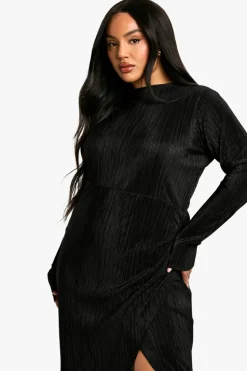 Wrap Dresses*boohoo Plus Plisse Pleated Wrap Maxi Dress black