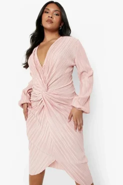 Midi Dresses*boohoo Plus Plisse Twist Front Midi Dress blush