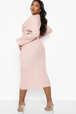 Midi Dresses*boohoo Plus Plisse Twist Front Midi Dress blush
