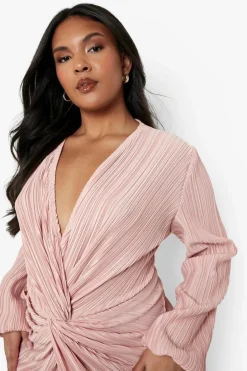 Midi Dresses*boohoo Plus Plisse Twist Front Midi Dress blush