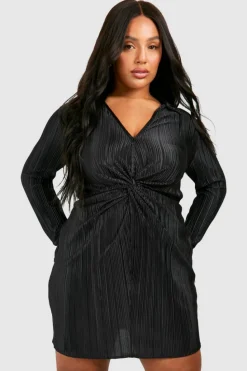 Shirt Dresses*boohoo Plus Plisse Twist Front Shirt Dress black