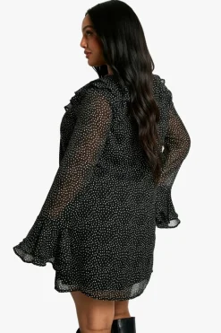 Smock Dresses|Mini Dresses*boohoo Plus Polka Dot Chiffon Smock Dress black