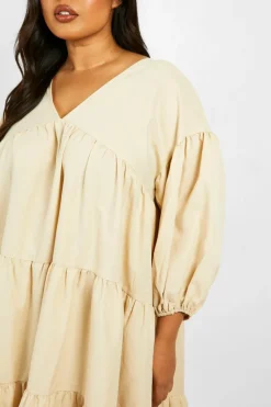 Smock Dresses|Midi Dresses*boohoo Plus Poplin V Neck Tiered Midi Smock Dress stone