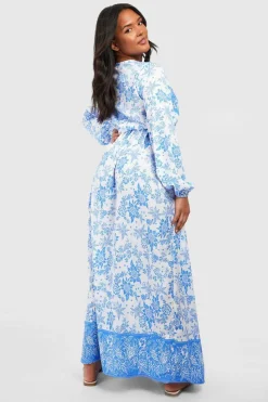 Wrap Dresses*boohoo Plus Porcelain Wrap Tie Belt Maxi Dress blue