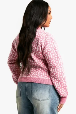 Cardigans*boohoo Plus Premium Christmas Fairisle Knitted Cardigan pink