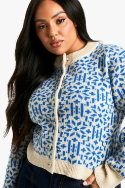 Cardigans*boohoo Plus Premium Christmas Fairisle Knitted Cardigan blue