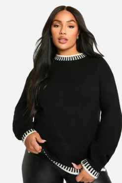 Jumpers|Jumpers & Cardigans*boohoo Plus Premium Contrast Trim Jumper black