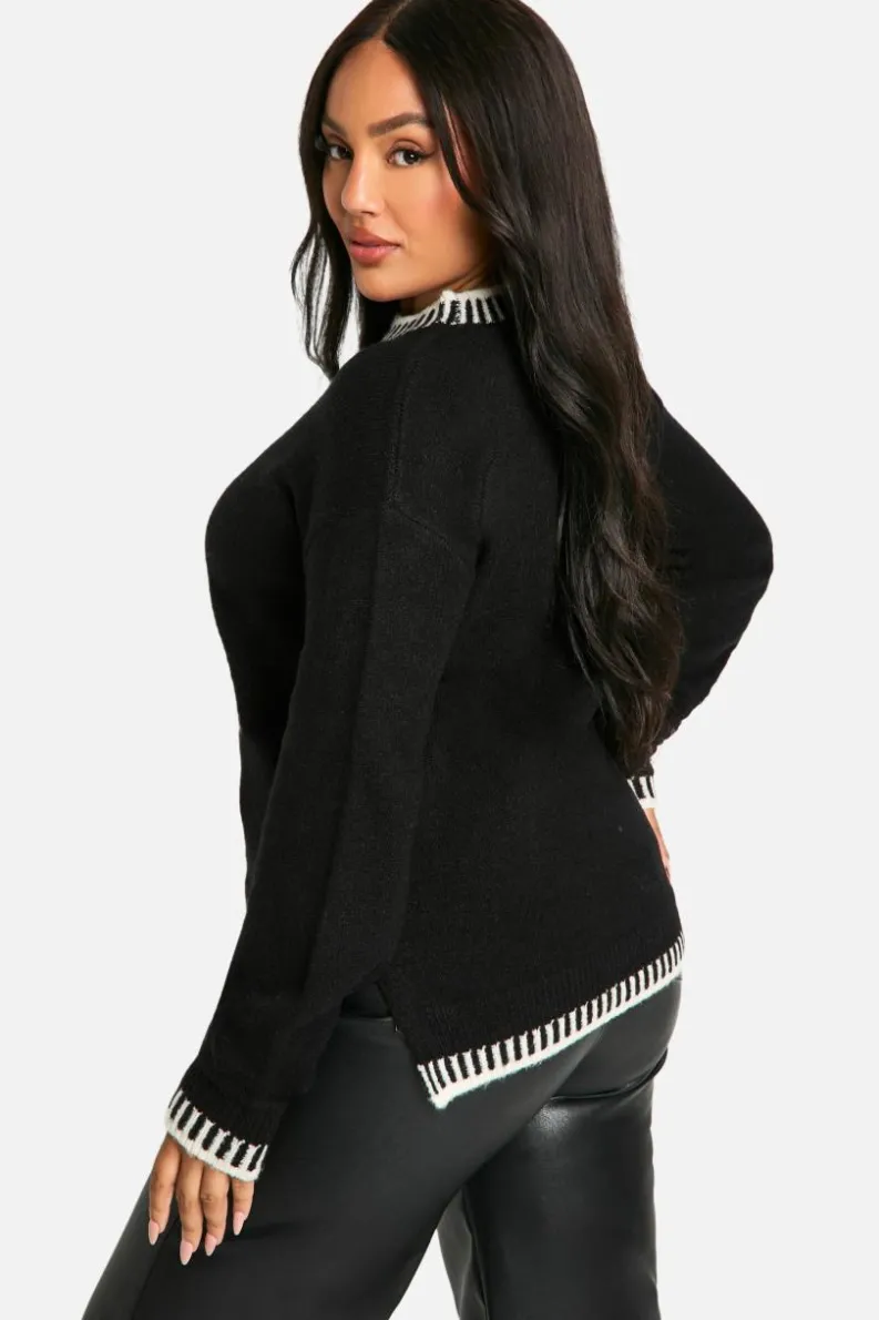 Jumpers|Jumpers & Cardigans*boohoo Plus Premium Contrast Trim Jumper black