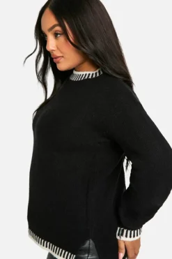 Jumpers|Jumpers & Cardigans*boohoo Plus Premium Contrast Trim Jumper black