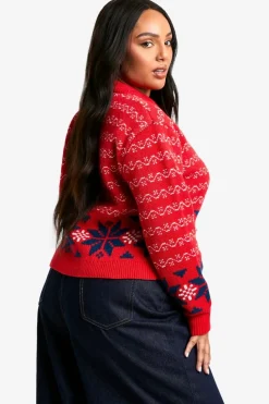 Cardigans*boohoo Plus Premium Fairisle Knitted Christmas Cardigan red