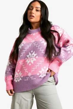Oversized Jumpers*boohoo Plus Premium Fairisle Oversized Knitted Jumper pink