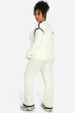 Up To 80% Off Winter Warmers|Knitwear*boohoo Plus Premium Heavyweight Contrast Trim Jumper And Trouser Knitted Set ecru