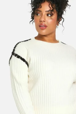 Up To 80% Off Winter Warmers|Knitwear*boohoo Plus Premium Heavyweight Contrast Trim Jumper And Trouser Knitted Set ecru