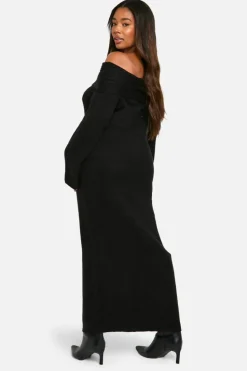 Jumper Dresses|Jumper Dresses*boohoo Plus Premium Oversized Rib Bardot Neckline Soft Knit Jumper Dress black