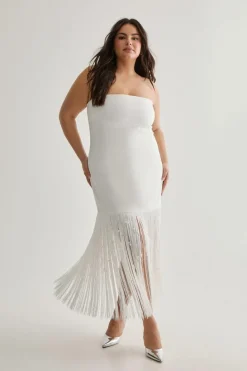 Midi Dresses*NastyGal Plus Premium Pearl Fringe Midi Dress ivory