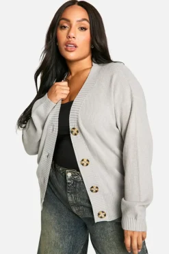 Cardigans*boohoo Plus Premium Rib Oversized Slouchy Knitted Cardigan grey