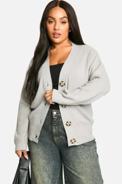 Cardigans*boohoo Plus Premium Rib Oversized Slouchy Knitted Cardigan grey