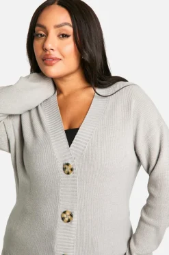 Cardigans*boohoo Plus Premium Rib Oversized Slouchy Knitted Cardigan grey