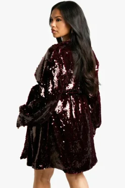 Wrap Dresses|Mini Dresses*boohoo Plus Premium Sequin Wrap Dress malbec