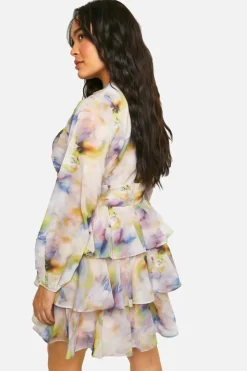 Skater Dresses*boohoo Plus Printed Chiffon Ruffle Skater Dress multi