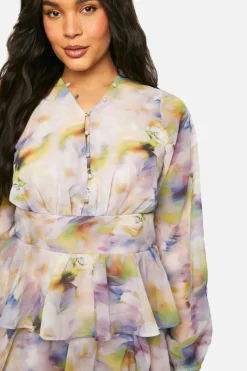 Skater Dresses*boohoo Plus Printed Chiffon Ruffle Skater Dress multi
