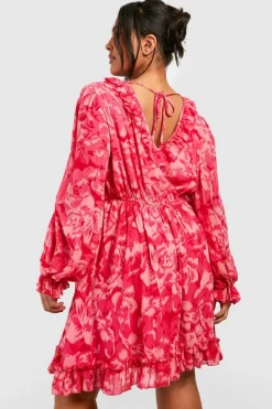 Smock Dresses|Wrap Dresses*boohoo Plus Printed Chiffon Wrap Smock Dress pink