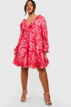 Smock Dresses|Wrap Dresses*boohoo Plus Printed Chiffon Wrap Smock Dress pink