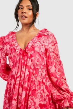 Smock Dresses|Wrap Dresses*boohoo Plus Printed Chiffon Wrap Smock Dress pink