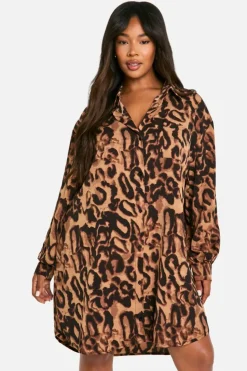 Shirt Dresses|Mini Dresses*boohoo Plus Printed Oversized Shirt Dress leopard