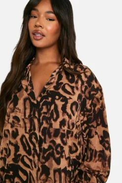 Shirt Dresses|Mini Dresses*boohoo Plus Printed Oversized Shirt Dress leopard