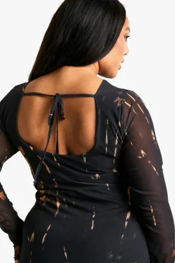 Maxi Dresses*boohoo Plus Printed Mesh Long Sleeve Maxi Dress black