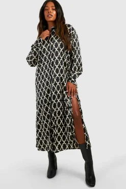Shirt Dresses*boohoo Plus Printed Midaxi Shirt Dress black
