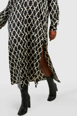 Shirt Dresses*boohoo Plus Printed Midaxi Shirt Dress black