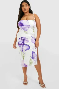 Midi Dresses*boohoo Plus Printed Midi Slip Dress purple