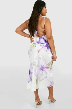 Midi Dresses*boohoo Plus Printed Midi Slip Dress purple