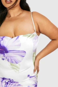 Midi Dresses*boohoo Plus Printed Midi Slip Dress purple