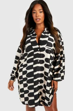 Shirt Dresses|Mini Dresses*boohoo Plus Printed Oversized Shirt Dress black