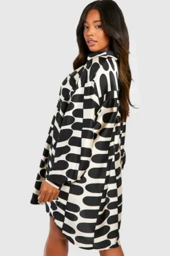 Shirt Dresses|Mini Dresses*boohoo Plus Printed Oversized Shirt Dress black