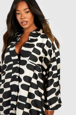 Shirt Dresses|Mini Dresses*boohoo Plus Printed Oversized Shirt Dress black