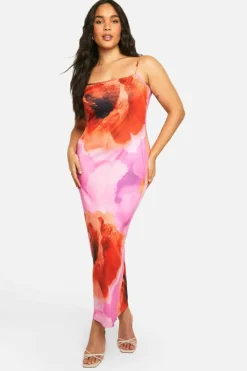 Bodycon Dresses*boohoo Plus Printed Super Soft Scoop Neck Maxi Dress pink