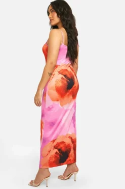 Bodycon Dresses*boohoo Plus Printed Super Soft Scoop Neck Maxi Dress pink