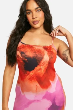 Bodycon Dresses*boohoo Plus Printed Super Soft Scoop Neck Maxi Dress pink