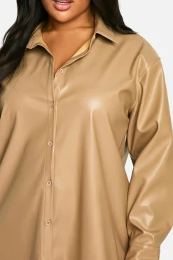 Shirt Dresses*boohoo Plus Pu Pocket Shirt Dress light stone