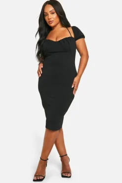 Midi Dresses*boohoo Plus Puff Sleeve Midi Dress black