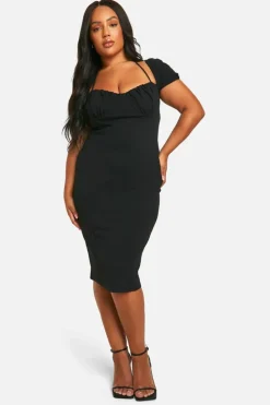 Midi Dresses*boohoo Plus Puff Sleeve Midi Dress black