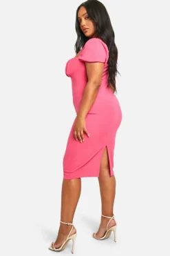 Bodycon Dresses|Midi Dresses*boohoo Plus Puff Sleeve Midi Dress hot pink