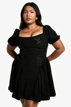 Smock Dresses|Mini Dresses*boohoo Plus Puff Sleeve Smock Dress black