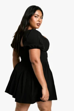 Smock Dresses|Mini Dresses*boohoo Plus Puff Sleeve Smock Dress black