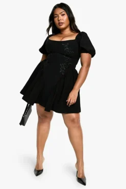 Smock Dresses|Mini Dresses*boohoo Plus Puff Sleeve Smock Dress black